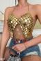sexy non-stretch sequin stitching hollow chain decor vest_Black_Gold