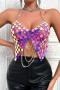 sexy non-stretch sequin stitching hollow chain decor vest_Black_Gold_Silver_Multicolor