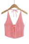 sexy slight stretch knitted halter-neck lace-up crop vest(size run small)_Black_White_Pink
