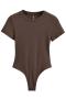 stylish high stretch pure color short sleeve all-match bodysuit(size run small)_Khaki _Brown