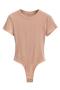 stylish high stretch pure color short sleeve all-match bodysuit(size run small)_Khaki