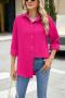casual plus size non-stretch 5 colors solid color lapel blouses_White_Magenta
