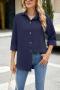 casual plus size non-stretch 5 colors solid color lapel blouses_White_Magenta_Haze Blue_Blue_Dark Blue