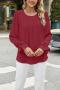 casual plus size non-stretch solid color crew neck blouses_Black_White_Rose Red