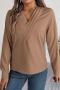 casual non-stretch 6 colors v-neck blouses_White_Pink_Rose Red_Dark Green_Sky Blue_Khaki