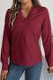 casual non-stretch 6 colors v-neck blouses_White_Pink_Rose Red