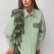 casual non-stretch ruffle decor lapel blouses_Green