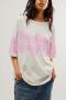 casual non-stretch simple flower print loose short-sleeved t-shirt_Black_Pink