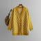 casual slight stretch loose knitted diamond single-breasted cardigan_Black_Gray_Deep Yellow