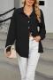 casual plus size non-stretch 6 colors solid color lapel button blouses_Black