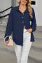 casual plus size non-stretch 6 colors solid color lapel button blouses_Black_White_Magenta_Sky Blue_Dark Blue