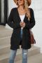 casual plus size slight stretch ribbed knit 9 colors solid color cardigan_Black