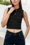 stylish high stretch ribbed knot turndown collar all-match crop vest_Black