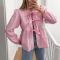 stylish non-stretch 3 colors long sleeve bow all-match blouse_White_Pink