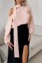 chic non-stretch satin hollow lace-up long sleeve blouse_Pink