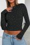 new slight stretch 3-color sequins slim long-sleeve round neck t-shirts_Black