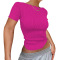 new sexy slight stretch patchwork 3-color crew neck short sleeve slim t-shirts_Black_White_Magenta