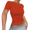 new sexy slight stretch patchwork 3-color crew neck short sleeve slim t-shirts_Black_White_Magenta_Neon Orange 