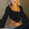 new slight stretch patchwork solid color see through u-neck long sleeve tops_Black
