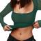 new sexy high stretch patchwork mesh solid color see through square neck long-sleeve tops_Black_White_Pink_Rose Red_Dark Green