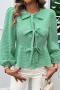 casual non-stretch 5 colors lattice pattern lace-up blouses_Black_Pink_Light Pink_Green
