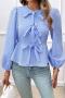 casual non-stretch 5 colors lattice pattern lace-up blouses_Black_Pink_Light Pink_Green_Blue