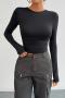 sexy slight stretch solid color 4 colors slim crew neck backless top_Black