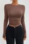 sexy slight stretch solid color 4 colors slim crew neck backless top_Black_White_Light Purple_Brown