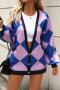 casual slight stretch diamond loose deep v knitted cardigan_Black_Orange_Blue_Light Purple