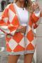 casual slight stretch diamond loose deep v knitted cardigan_Black_Orange