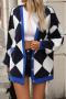 casual slight stretch diamond loose deep v knitted cardigan_Black_Orange_Blue