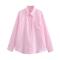 casual non-stretch 4-colors striped print loose long-sleeved shirt_Pink