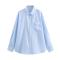 casual non-stretch 4-colors striped print loose long-sleeved shirt_Pink_Yellow_Green_Sky Blue