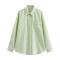 casual non-stretch 4-colors striped print loose long-sleeved shirt_Pink_Yellow_Green