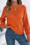 casual non-stretch ribbed knit cutout crew neck solid color sweaters_White_Orange