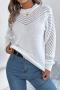 casual non-stretch ribbed knit cutout crew neck solid color sweaters_White