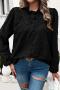 casual non-stretch crew neck cutout puff sleeve solid color blouses_Black