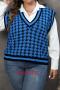 casual plus size slight stretch ribbed knit houndstooth pattern vest_Black_White_Blue