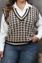casual plus size slight stretch ribbed knit houndstooth pattern vest_Black_White_Blue_Beige