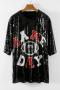 summer slight stretch casual rugby pattern sequin decor letter loose t-shirt_Black