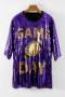 casual new slight stretch rugby pattern letter sequin decor t-shirts_Black_Purple