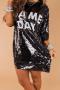 casual 5 colors slight stretch  letter sequin decor crew neck loose t-shirt_Black