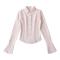casual non-stretch 4 colors lapel lace-up solid color blouses_Black_White_Pink
