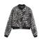 casual non-stretch 9 colors crew neck button leopard printing jacket_Black