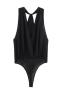 sexy slight stretch mesh halter-neck solid color bodysuit_Black