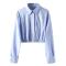 xs-l stylish non-stretch single-breasted crop blouse(size run small)_White_Blue