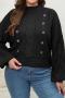 casual plus size slight stretch knitted applique loose sweater_Black