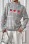 casual slight stretch checkered knitted heart embroidery sweater_Black_Gray