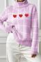 casual slight stretch checkered knitted heart embroidery sweater_Black_Gray_Light Purple
