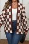 casual plus size slight stretch checkered knitted all-match sweater_Black_Brown